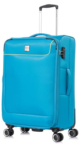 ATX Luggage Medium Suitcase Expandable Soft Shell Durable Lightweight Hold Check in Trolley Case Bag with 4 Wheels Built-in TSA Lock (Blue/Yellow, 73 Liter)