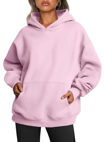 Trendig drottning kvinnor överdimensionerade huvtröjor fleece sweatshirts långärmad tröja pullover höst kläder vinterkläder, Blek rosa, M