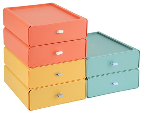 RETON 6 Cassetti Plastica Impilabili, Grande Capacità Cassettiera, Scatole Plastica Organizer da Scrivania, Cassettiere per Camera, Dormitorio, Ufficio, Bagno (3 Colori)