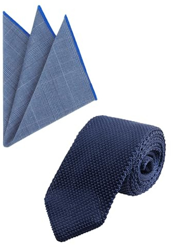 WANYING Män 7 cm smal stickad slips & näsduk set – stickad slipsbindemedel slipsar stickad slips, Mörkblå slips 04, 7*148cm, 24*24cm