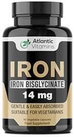 Iron Vegetable Capsules 14 mg - 90 Vegetarian Capsules - Iron Bisglycinate - Gentle and Easily Absorbed - Supports Immune System, Improve Energy Level - Atlantic Vitamins - UK Made
