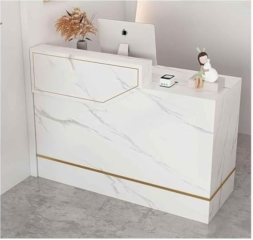 XIAGJAO Bureau de réception moderne avec tiroir verrouillable et étagères - Comptoir de vente au détail pour bureau de caisse/salon de beauté/hall