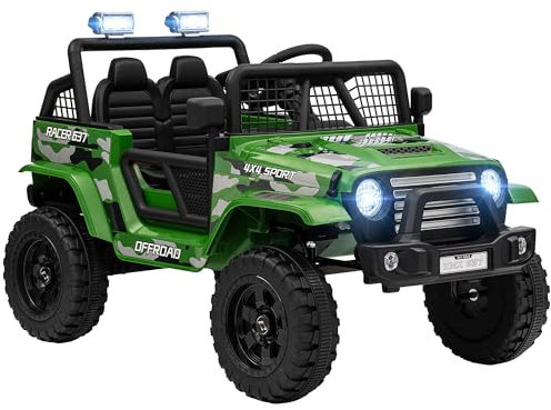 AIYAPLAY Electric Car for Kids, 12V Kids Ride On Car with 4 Spring Suspension Wheels, Parental Remote Control, Music Horn LED Lights, Green