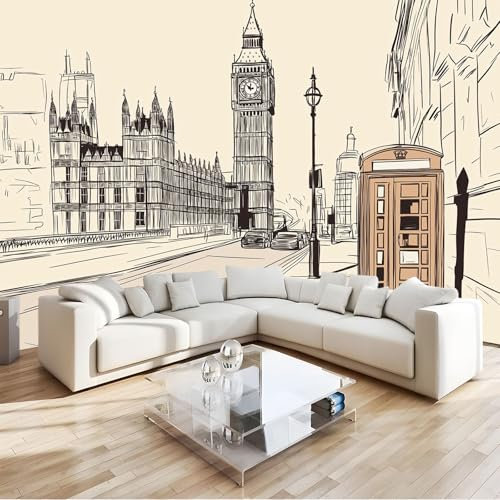 Genérico Papel Pintado Calle de Londres Fotomurales 250 x 175 cm Beige Fotomurales Decorativos Pared Papel de Pared Efecto 3D Decorativo Salon Papel Tapiz Cocina