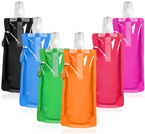 ZUYIST Lot de 6 bouteilles d'eau pliables de 500 ml - Portable et pliable - Avec mousqueton - Pour la randonnée, le cyclisme, les voyages, les aventures