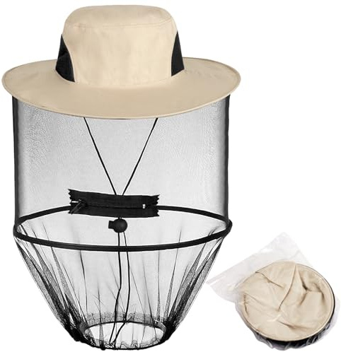 KATIMI Cappello a rete per testa di moscerino, cappello con zanzariera, cappello con rete, ad asciugatura rapida, a tesa larga, protezione solare per apicoltore, escursionismo, campeggio, giardinaggio
