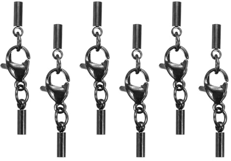 QUARKZMAN 6 Stück Hummerklaue-Verschluss mit Kordel-Endkappen, 1,5 mm ID Edelstahl-Halskette Enden, Leder-Faltverschluss-Verbinder für Armband DIY Schmuckherstellung, Schwarz (Stil 2)