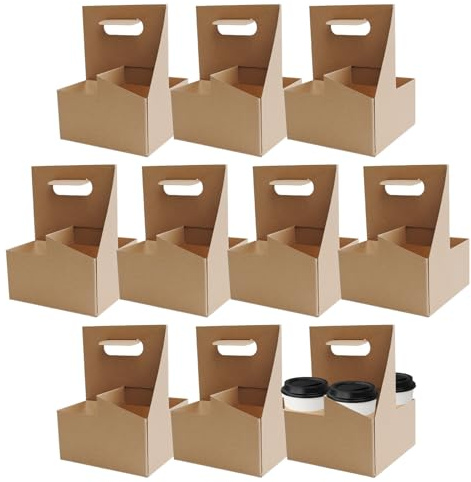 Générique Delivery Drink Carrier, 10X Cup Holder Tray, Sturdy Cardboard Box, dryckestransportorganisatör, idealisk för matupphämtning, flaskhantering, taktjänst, café, restaurangförsörjning