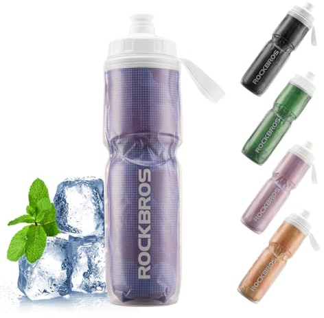 ROCKBROS Bidón Isotérmico de Ciclismo Carretera 670ml, Botella de Agua para Bicicleta Montaña, Bidón Ligero para Gimnasio y Correr Violeta