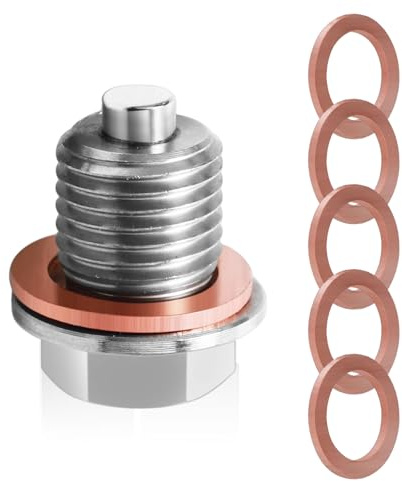 THXFUNAREA Coche Tapón Magnético Drenaje Aceite,M14x1.5 Tornillo Magnético de Drenaje de Aceite con 5 Arandelas,Tuerca de Drenaje de Cárter de Aceite,Perfectamente a la Mayoría de Los Coches(M14x1.5)