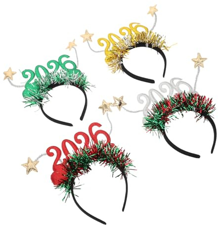 FUNOMOCYA 4 Stück Teiliges Year Hairband mit Glitzerstern Leichte Bequeme Silvester Party Haarreifen für Frauen Festliches Kopfschmuck Accessoire für Gruppenfotos und Feierlichkeiten