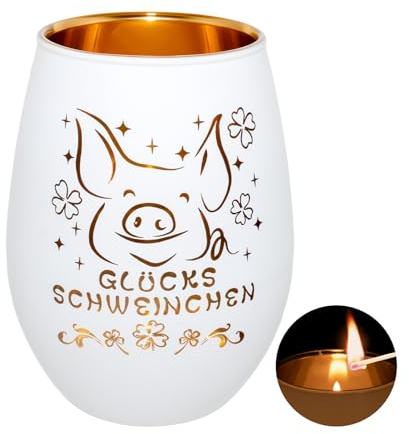 Glücksschwein Windlicht Glas Geschenke für Frauen, Kerze Windlichter | Glückslicht Personalisierte Geschenke, Teelichthalter Glas für Beste Freundin, als Geburtstag Weihnachten Ostern Geschenk