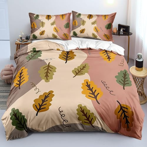 Generico Alto Albero Set di Biancheria da Letto Foglie Copripiumino Matrimoniale 200x200 Cm, Biancheria da Letto Stampata in 3D, Set Copripiumino in Microfibra e 2 Federe 50x70 Cm con Cerniera