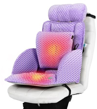 USB Heated Seat Cushion,Lumbar Support Heated Seat Pad with Armrest for Office Chair,Ajustable Backrest Warm Pillow for Long Sitting (Purple)