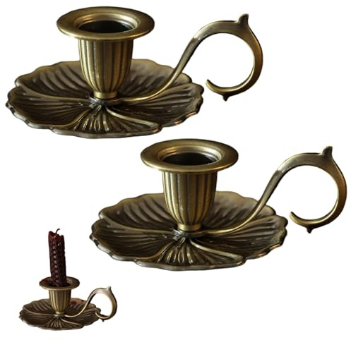 2pcs Soportador de Velas Vintage Metal Defiltable Soporte de candelabro con asa de Vela cónica a Prueba de óxido para la decoración de la casa de la Boda de Navidad (Bronce), Decoraciones de Navidad