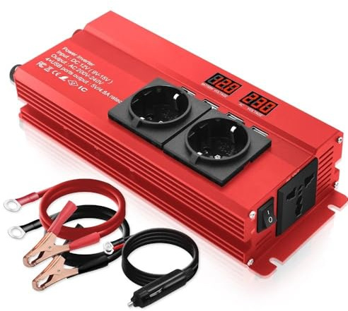 Transformateur Onduleur Voiture 2000 W 12 V À 220 V pour Adaptateur Secteur Universel Prise UE Transformateur Convertisseur Onduleur Solaire(EU Socket)