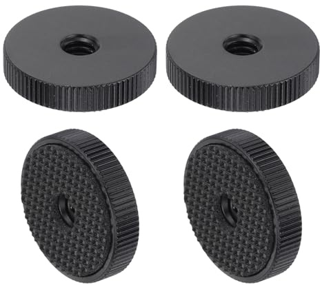 QUARKZMAN 4 Piezas De Tuerca Estriada Plana - 1/4-20 X 1 X 0.26 Tuercas De Mariposa Tuercas De Bloqueo Y Ajuste, Tuerca De Mariposa Femenina De Aleación De Aluminio, Negro
