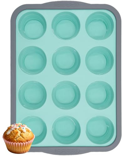Muffin Trays Non-Stick Silicone Baking Tray 12 Cup Cupcake Tray Muffin Tin | Muffin Cases BPA Free Silicone Moulds Cupcake Baking Mould