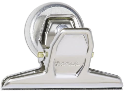 MAUL Magnet Papierklemmer MAULpro silber Metall 3er Set 75 mm | sicherer Halt für Dokumente, haftende Unterseite für Stahlflächen, breite Klemmung für schnelle Ablage, 3 Stück griffbereit