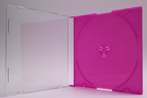 Tillmann Media CD-Leerhüllen Slimcase 5mm für 1 CD/DVD, Deckel transparent, Rückenteil pink, Kartoninhalt: 50 Stück