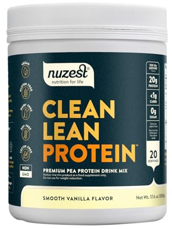 Nuzest - Pea Protein Powder - Clean Lean Protein, Premium Vegan Plant Based, Dairy Free, Gluten Free, GMO Free, Naturally Sweetened Protein Shake, Smooth Vanilla, 20 Servings, 1.1 lb