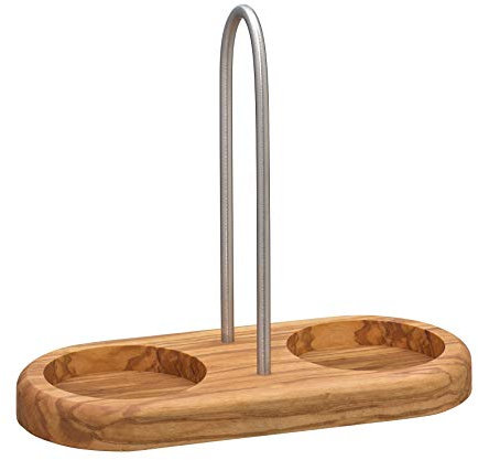 Zassenhaus Mühlenuntersetzer mit Griff für Zwei Mühlen Olivenholz Edelstahl, Maße: L: 17 x B: 8 x H: 15 cm, 036060, Holz