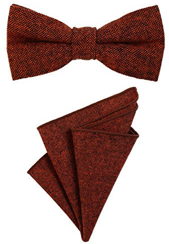 DonDon Herren Fliege 12 x 6 cm gebunden längenverstellbar und Einstecktuch 23 x 23 cm farblich passend aus Baumwolle orange schwarz