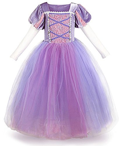 IBTOM CASTLE Kinder Mädchen Kostüm Prinzessin Rapunzel Lang Kleid Party Verkleidung Festlich Karneval 5-6 Jahre