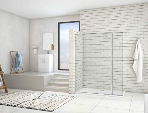 AICA paroi de douche 140x200cm+40x200cm paroi de douche à l'italienne avec un retour de 40cm et une barre de fixation extensible