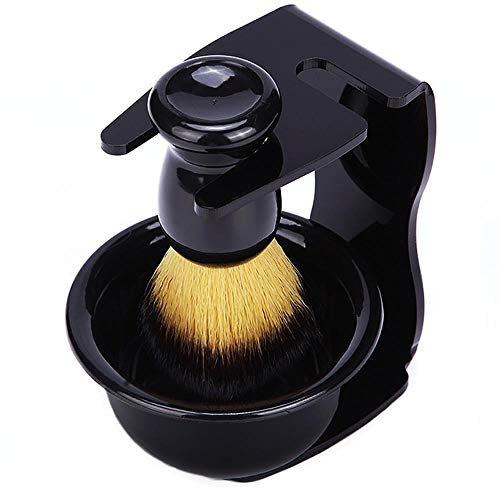 POFET 3 in 1 Set da barba per barba da barba con supporto per pennello e ciotola da barba per uomo barba e cura (nero)