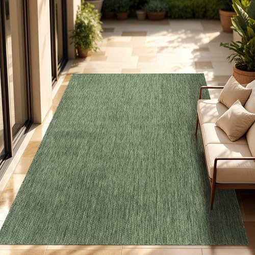 Paco Home Outdoor Teppich, Wetterfest Pflegeleicht Küchenteppich Ideal für Terrasse Balkon Garten, Flachgewebe Sisaloptik Modern Einfarbig meliert, 300x400 cm Rechteckig, Grün
