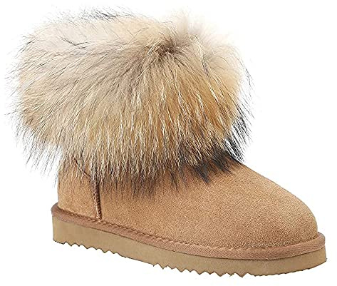 Veilante Stivali da neve da donna, impermeabili, in pelle, antiscivolo, caldi e imbottiti, Beige 3, 39 EU