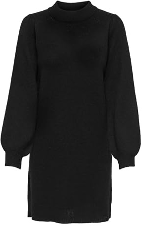 JDY Damen kurzes Strickkleid JDYRue High Neck Langarmkleid mit Stehkragen 15238237 Black L