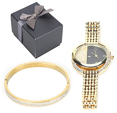 YUYTE Damenarmbanduhr, Armband Schmuckset, Damenuhren, Business Quarzuhr mit Armband, Roségold und Gold für Damen, Mädchen, Quarzuhr(Gold)