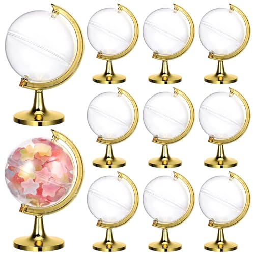 Tomaibaby Mini Globe Candy Containers :12PCS Earth Shaped Candy Boxes - Plastic Fillable Globe Box for Christmas Wedding Decorations Party Favors（Golden）