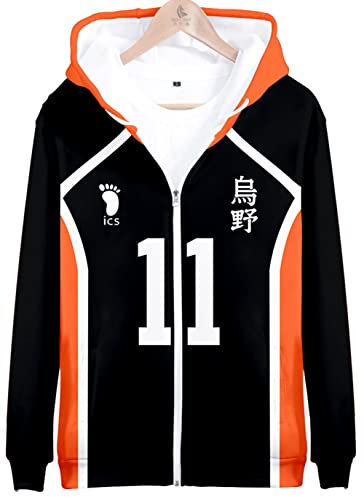 YIMIAO Herren Damen 3D Printed Zip Jacke Haikyuu Anime Jungen Pullover Reißverschluss Hoodie Unisex Karasuno High School Zipper Kapuzenpullover Sweatshirts(L)