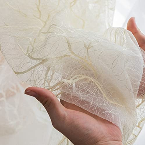 Nido di Uccello Tende Trasparenti Alberi Dorati Tenda Ricamata per Soggiorno Camera da Letto Tulle per Balcone Finestre Trattamento Schermo-Tulle,1 PZ W100 X H120cm,Tessuto (No Cucito)