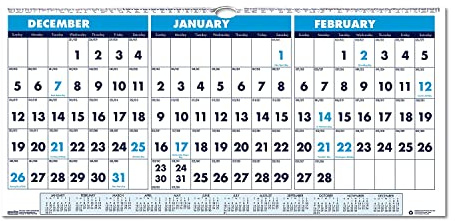 House of Doolittle 2023 Wall Calendar, Three-Month Horizontal, 23.5 x 12 Inches, December - January (HOD3648-23)