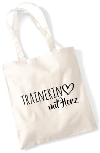 Huuraa Jutebeutel Trainerin mit Herz Geschenk | Baumwollbeutel 10 Liter Stoffbeutel Beutel aus Baumwolle Tasche Geschenkidee Einkaufstasche Langen Henkel