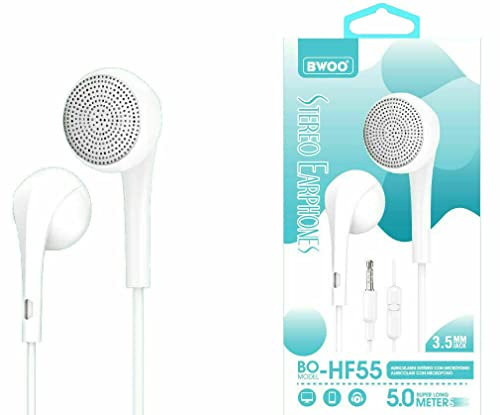 bwoo Cuffie Auricolari Cavo 5 Metri Jack 3.5mm Cuffiette Volume Stereo Microfono HF55
