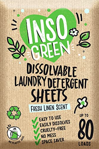 InsoGreen Eco tvättmedelslakan – 80 laster tvättlappar tvättmedel – 40 inga plastkannor tvättmaskiner – ingen röra och platsbesparande tvättmedel för resor