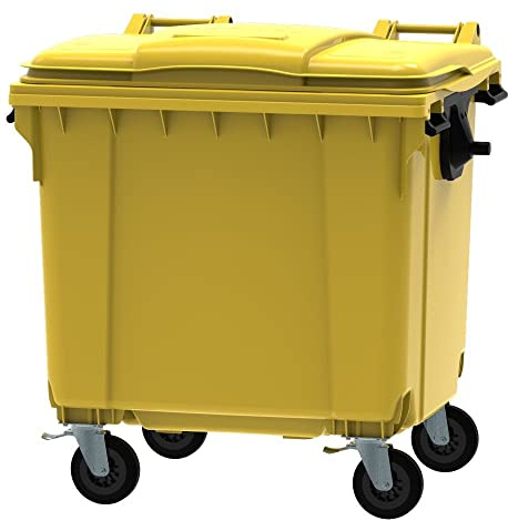 ESE France Conteneur Poubelle à déchets 4 roues - 1100L - Robuste et Professionnel - 100% Recyclé - Jaune
