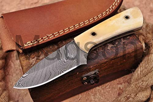 Damast Messer Damaszener Stahl Jagd Jagdmesser Knife Damascus Hunting MAQ1945