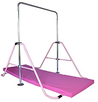 Gymnastics Training Kip Bar for Kids with 6'x2' Tumble Mat | Height Adjustable Horizontal Bar Indoor Home Gym | Folding Jungle Gym Monkey Bar Junior Gymnastic Training Bar Gymnastic Equipment (Pink)