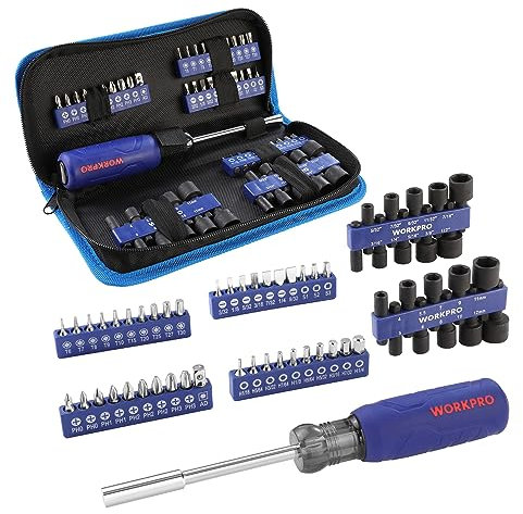 WORKPRO 61PC Magnetic Screwdriver Bits & Nut Driver Set with Organizer Bag, DIY Tools & Equipment for Men Women Mechanic, Herramientas Tool Bit Kit Home Improvement Gift, Metric & SAE