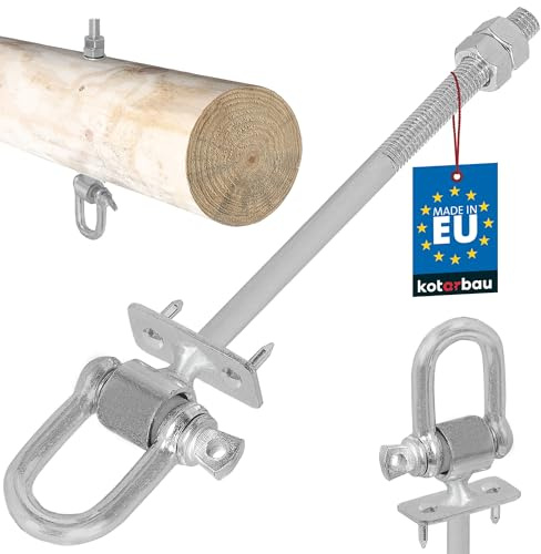 KOTARBAU® Schaukelhaken M12 x 190 mm - mit Schäkel & Dornen - Holzgewinde - Schraubhaken für Holzbalken - Haken für Boxsack & Hängesessel - verzinkter Stahl - Silber