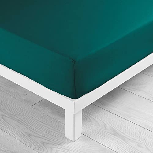 douceur d'intérieur, Drap Housse (140 x 190 cm) Lina Emeraude, 100% Coton