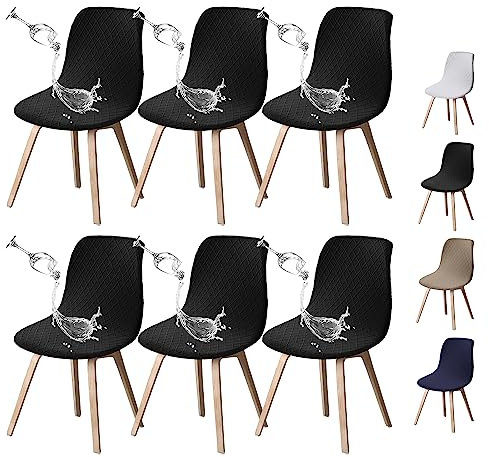 KCCRHIN Schalenstuhl Bezug Wasserdicht Stuhlhussen 1/2/4/6 Er Set Lässiger Barstuhlbezug Abnehmbar Waschbar Sitzbezug Für Esszimmerstühle Schwingstuhl Hochzeit Büro Bankette Partys,Black 6pcs