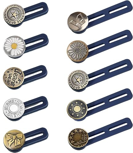 Tadipri 10 Piezas Extensores De Botones, Botón De Extensión Metal Retráctil, Prolongador De Botón Elástico, Hombres Mujeres Vaqueros Extensor De Cintura, Adecuado para Jeans Y Camisas
