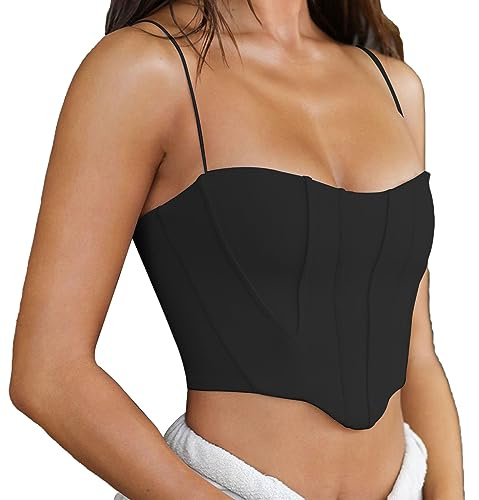 BKEPDY crop tanktoppar dam Y2K ärmlös rygglös topp sexig lapptäcke sommar casual cami top camilose spagettiremmar kläder topp Y2K top streetwear, Svart M, M